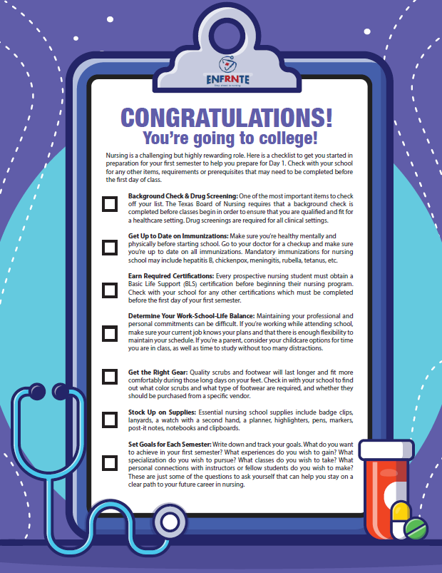 clipboard with a checklist on how college students can prepare for school indicating to download image